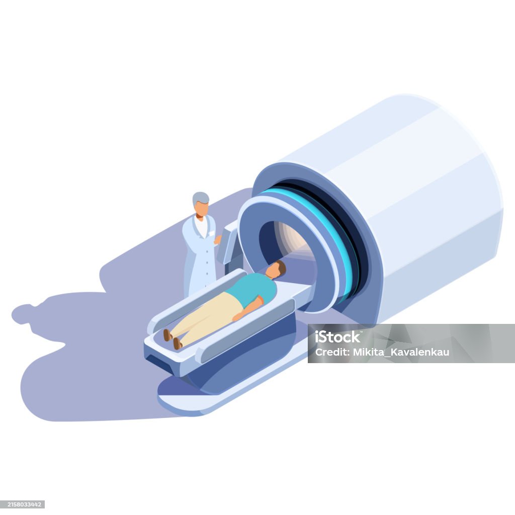 Mri Isometric Isometric Mri Machine With Patient And Doctor Performing Tests Vector ...