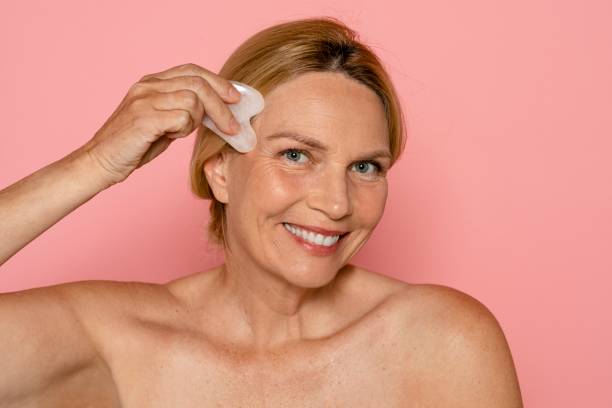 istock Anti aging Gua sha face massage, skincare treatment 2158035955