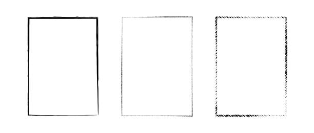 stockillustraties, clipart, cartoons en iconen met grunge rectangle frame set. dotted, stippled and paint brush black border collection. chalk or halftone rectangular design elements for banner, poster, flyer, brochure, cover. vector a4 decoration - overstuur fotos
