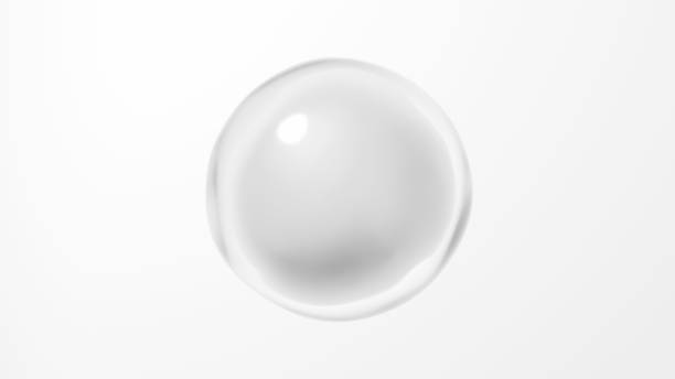 3D Illustration.White sphere in beautiful transparent liquid. White background.(Horizontal)