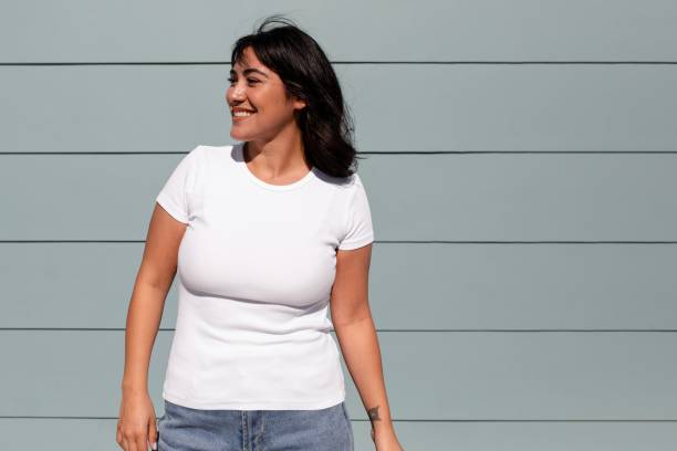 istock Woman wearing a casual outfit, plain white shirt 2158040901