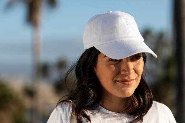 istock Latina woman wearing cap, a plain white hat 2158040949