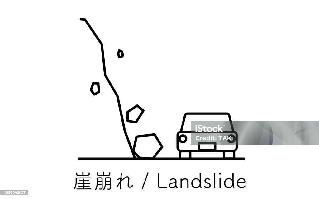Simple Line Drawing Icon Of Natural Disasters Landslide Stock