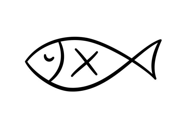 istock Doodle fish icon. Hand drawn sea fish. Children sketch drawing. Simple line art. Vector illustration isolated on white background 2158044720