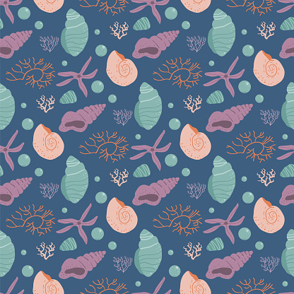 Barnicle's Pattern Seashells Seamless Pattern Barnacles And Starfish Endless Background ...