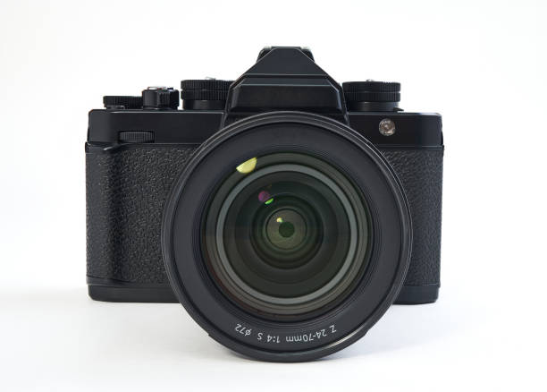 istock Black antique design mirrorless camera on white background 2158045950
