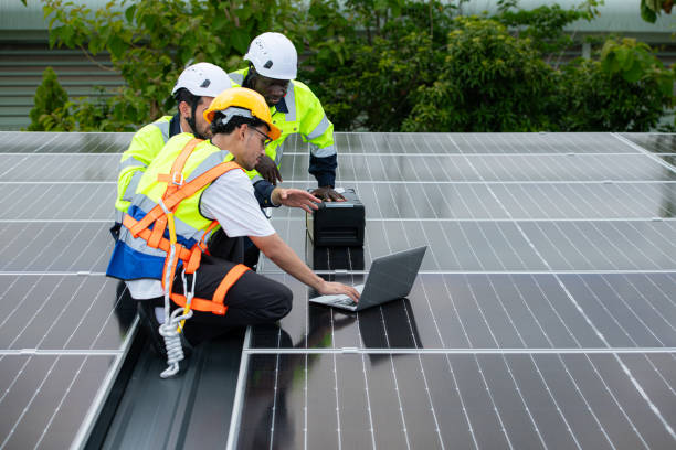 istock Group of engineer and technician inspects solar panel installation and test the operation of the panel 2158046080