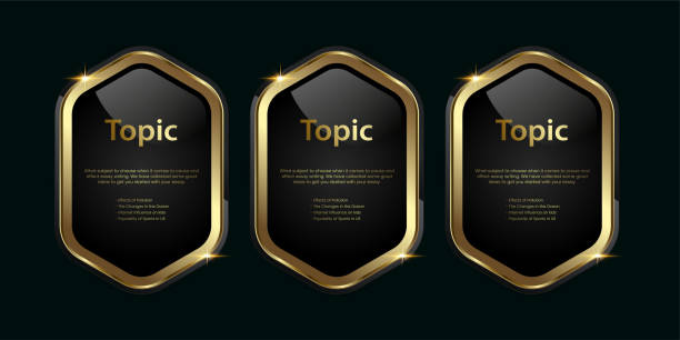 istock Set of three Golden multipurpose buttons with luxury stoked in Vector template, three shiny gold options and Premium button on a dark background 2158047581