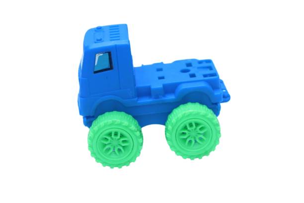 blue children's toy car isolated on white background