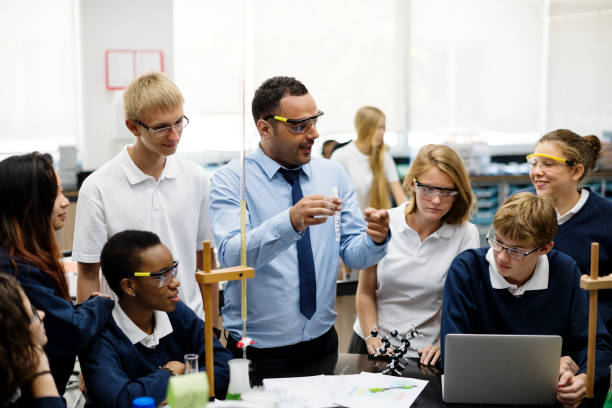 istock Group of students laboratory lab in science classroom 2158050795