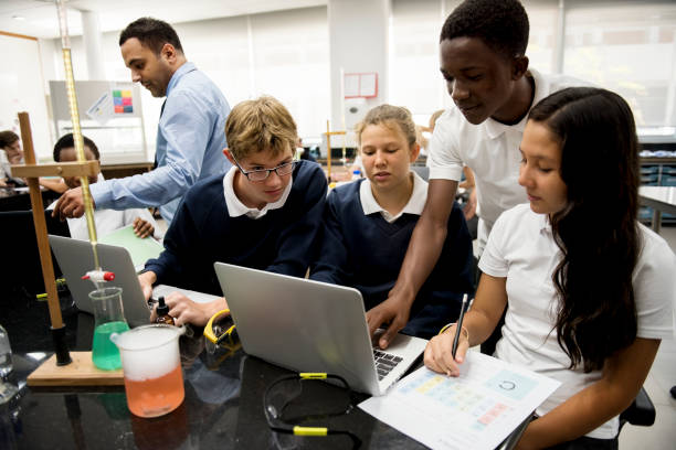 istock Group of students laboratory lab in science classroom 2158051061