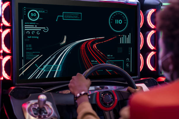 istock Car racing video game at an arcade 2158051126