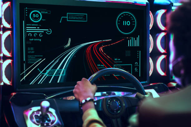 istock Car racing video game at an arcade 2158051420
