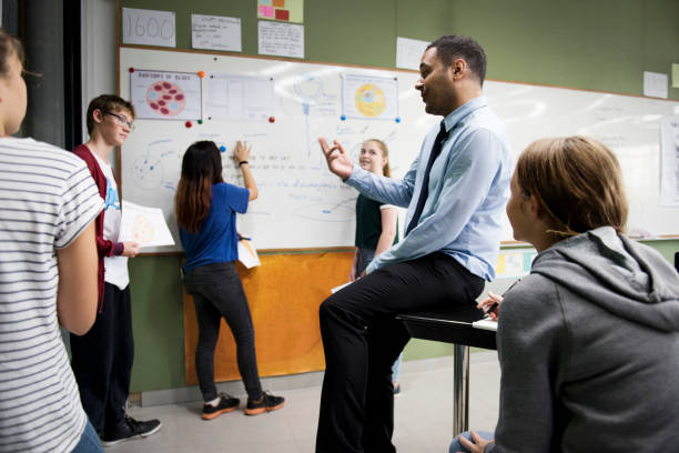 istock Biology teacher teaching in class with diverse of high school students 2158051561