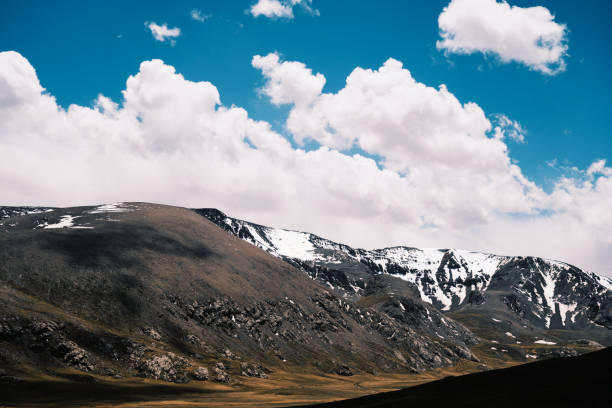 istock Mountain view with cumulus clouds and shadows of them 2158059644