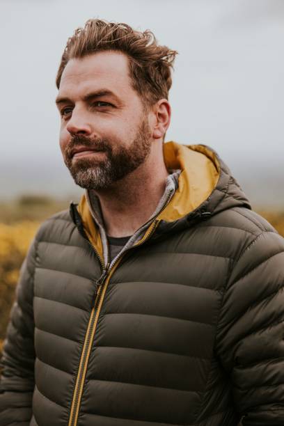 istock Man wearing black jacket, men's apparel 2158062286