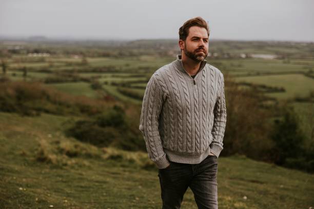 istock Man wearing knitted sweater, men's apparel 2158062575