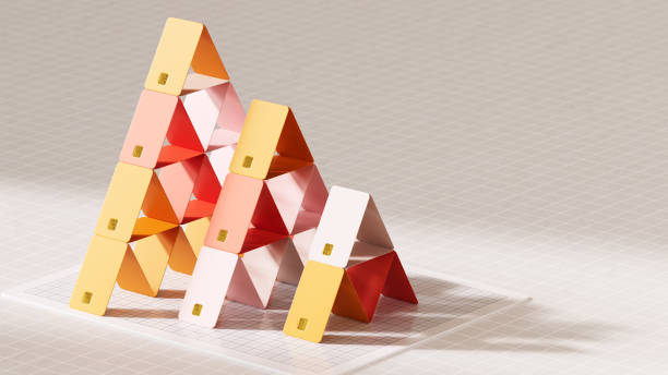 Crashed house of cards. Falling cards on beige background