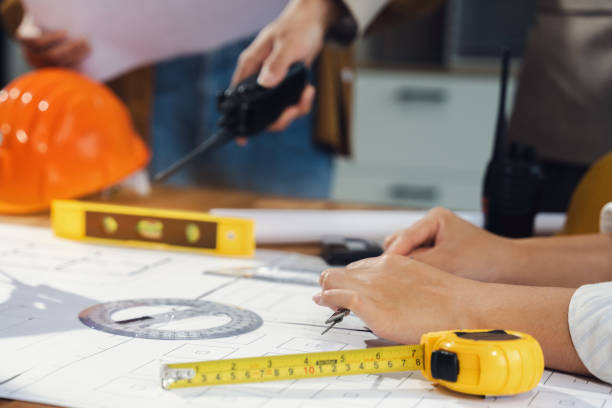 istock Engineer Teamwork Meeting, Drawing working on blueprint meeting for project working with partner on model building at company office. 2158066809