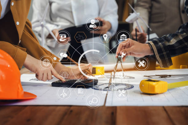 istock Engineer Teamwork Meeting, Drawing working on blueprint meeting for project working with partner on model building at company office. 2158066829