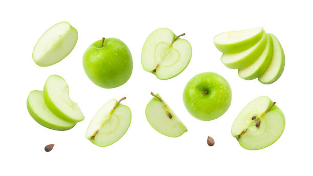 istock Green apple has water drop with slices collection isolated. 2158067706