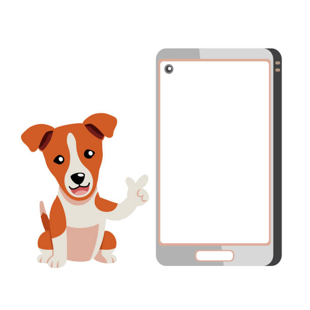 istock Cartoon character cute basenji dog and smartphone 2158068552