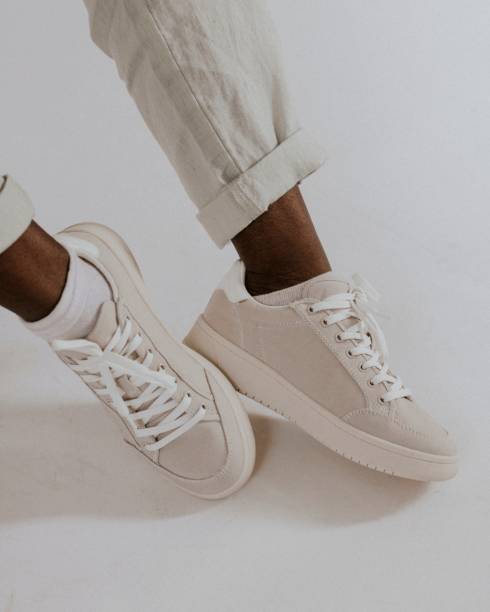 istock Gray canvas sneakers, minimal fashion 2158071889