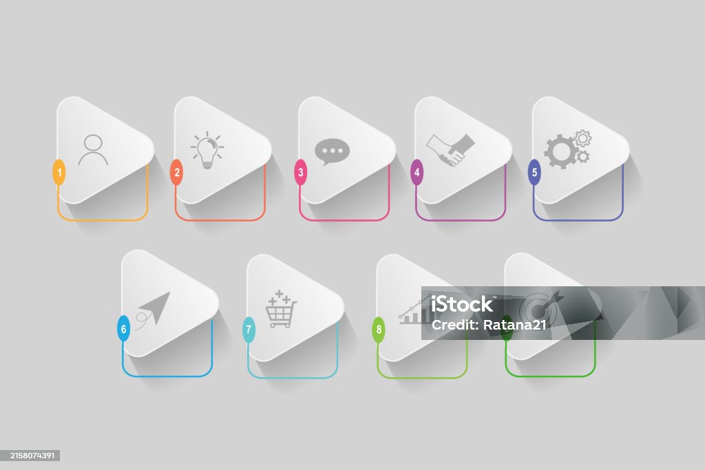 Triangle Workflow Infographic Elements Template Business Concept With 9 Steps Multi Color ...