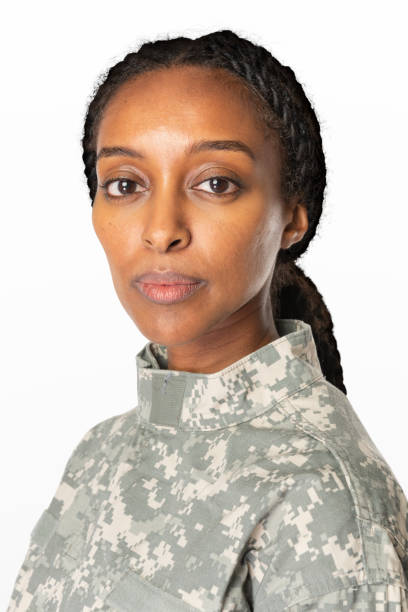 istock Female soldier in a uniform portrait 2158075068