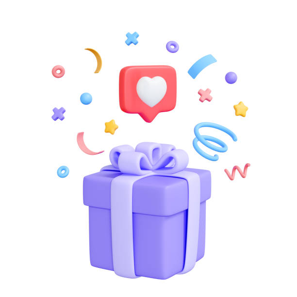 istock Purple gift box with a white bow isolated on white background. 3D render 2158076785