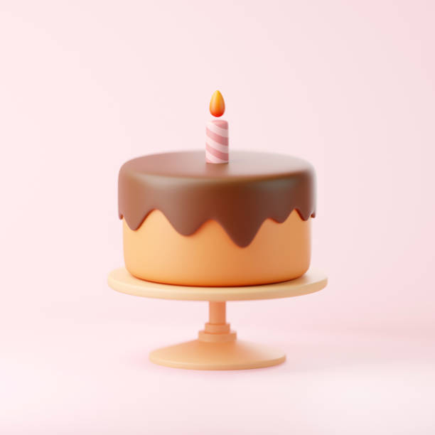 istock Chocolate cake with a single candle on top against a pink background 2158076827