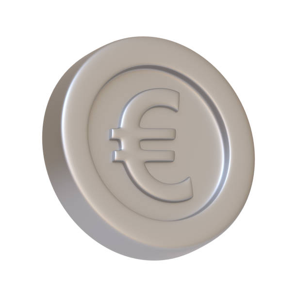 istock Silver coin with euro sign isolated on white background 2158077107