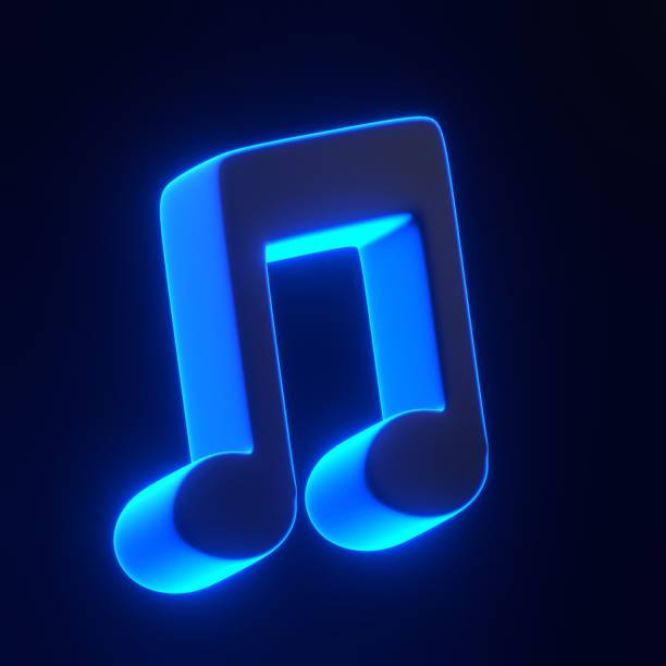 istock Musical note with bright glowing futuristic blue neon lights on black background 2158077588
