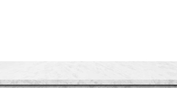 istock Empty white marble table isolated on white background, banner, product display montage 2158078921
