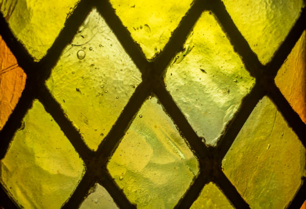 Old Medieval Stained Glass Window in Venice, Italy