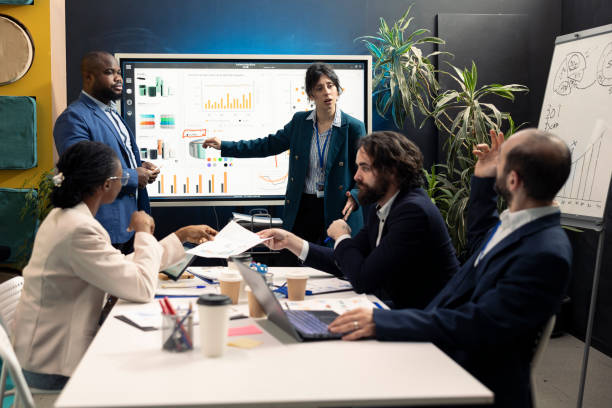 istock Public relations group creating marketing ad campaigns and promotional activities 2158091150