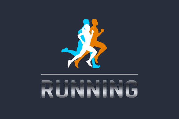 ilustraciones, imágenes clip art, dibujos animados e iconos de stock de correr, logotipo atlético deportivo, grupo de personas que corren - correr