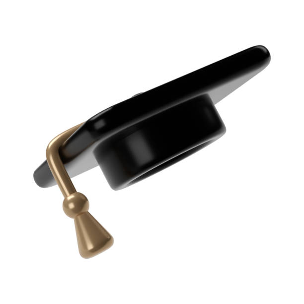 istock Graduation university or college black cap 3d icon illustration. Element for degree ceremony and educational programs design 2158096868