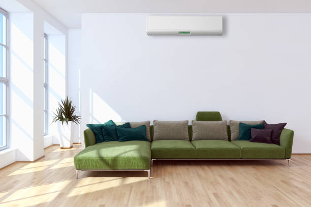 istock modern bright interiors room with air conditioning and remote control illustration 3D rendering 2158099551