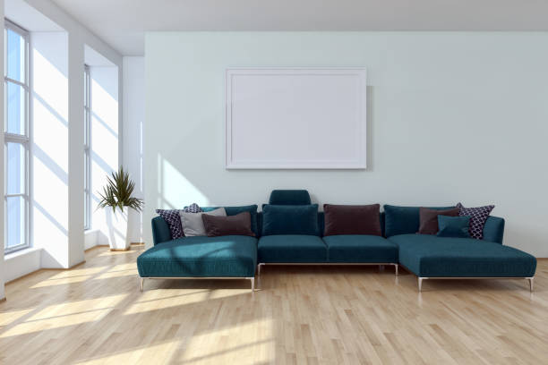 istock Large luxury modern bright interiors Living room mockup illustration 3D rendering image 2158099560