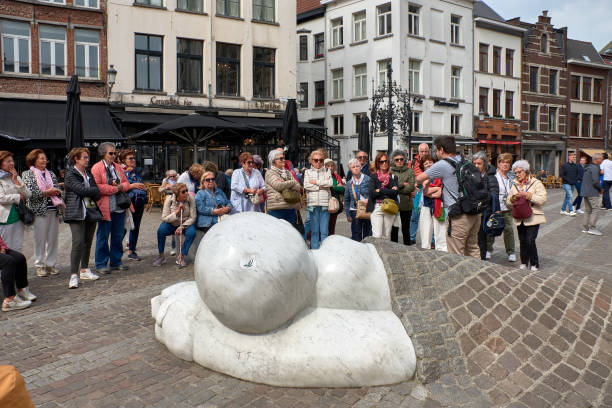 Antwerp,Belgium;June,07,2024; Statue of Nello and Patrasche from the 1872 novel by Marie Louise de la Ramee called A Hound of Flanders in Antwerp, Belgium