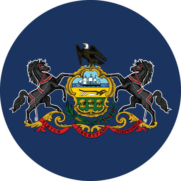ilustraciones, imágenes clip art, dibujos animados e iconos de stock de bandera de pensilvania. bandera circular de pensilvania. bandera del estado de pensilvania. - carreras de stock car