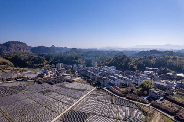 istock Aerial view of rural fields and surrounding mountains and forest 2158104020