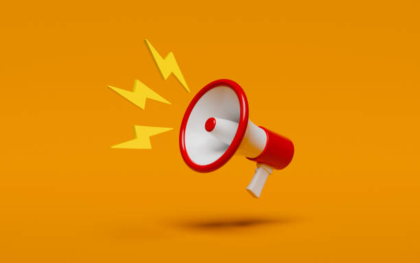 istock Loud red and white bullhorn making noise 2158104712