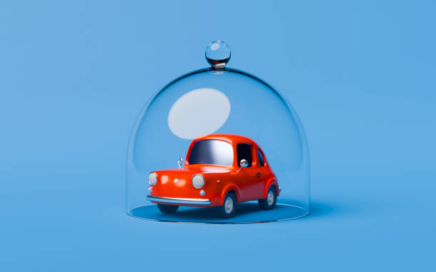 istock Red cute car covered by glass dome 2158104724