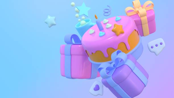 istock Concept happy day. Birthday cake vector background design. Happy birthday greeting text with yummy cake element decoration for kids party occasion. 3d render 2158104915