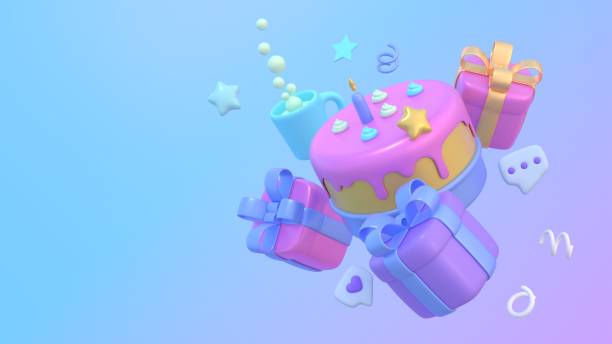 istock Concept happy day. Birthday cake vector background design. Happy birthday greeting text with yummy cake element decoration for kids party occasion. 3d render 2158104921