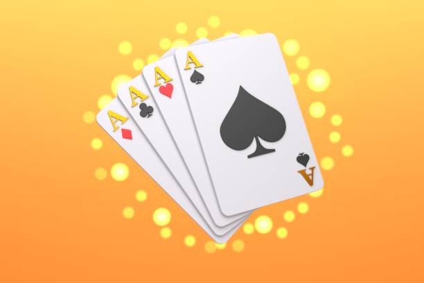 istock Cartoon style four aces playing cards on a defocussed backdrop of lights 2158107555