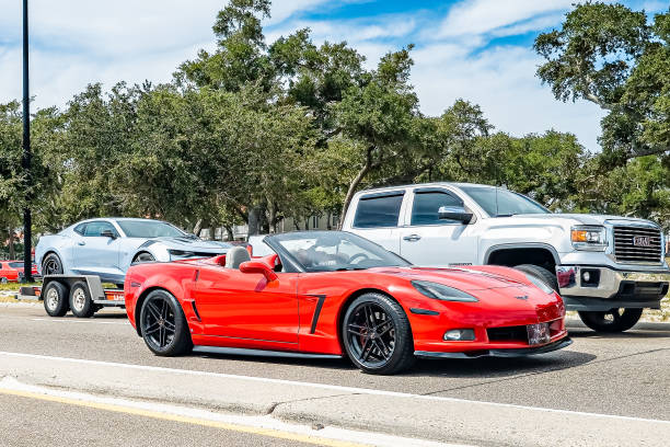 Gulfport, MS - October 07, 2023: Wide angle front corner view of a 2012 Chevrolet Corvette 427 Convertible at a local car show.