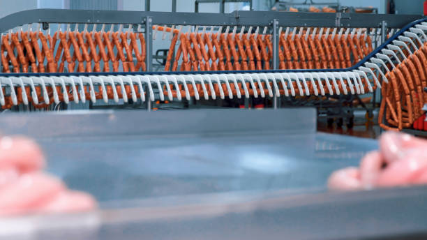 istock Sausage Production Line in Food Processing Plant 2158108406